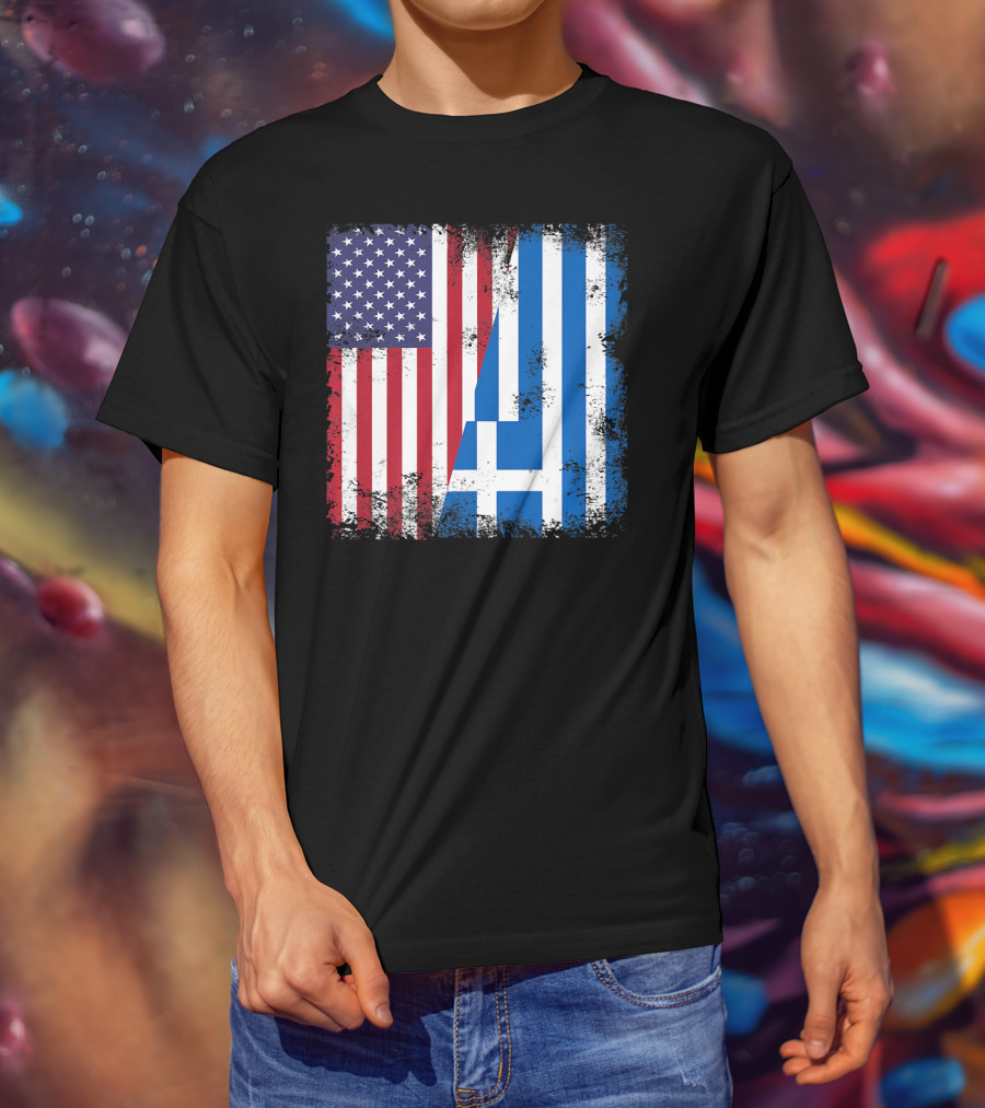 Half Greek Flag Vintage Greece U.S. Split Distressed American Greek Flags T-Shirt