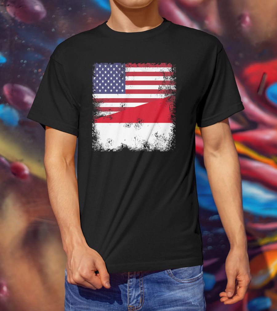 Half Indonesian Half American Flag Vintage Indo USA Fusion T-Shirt