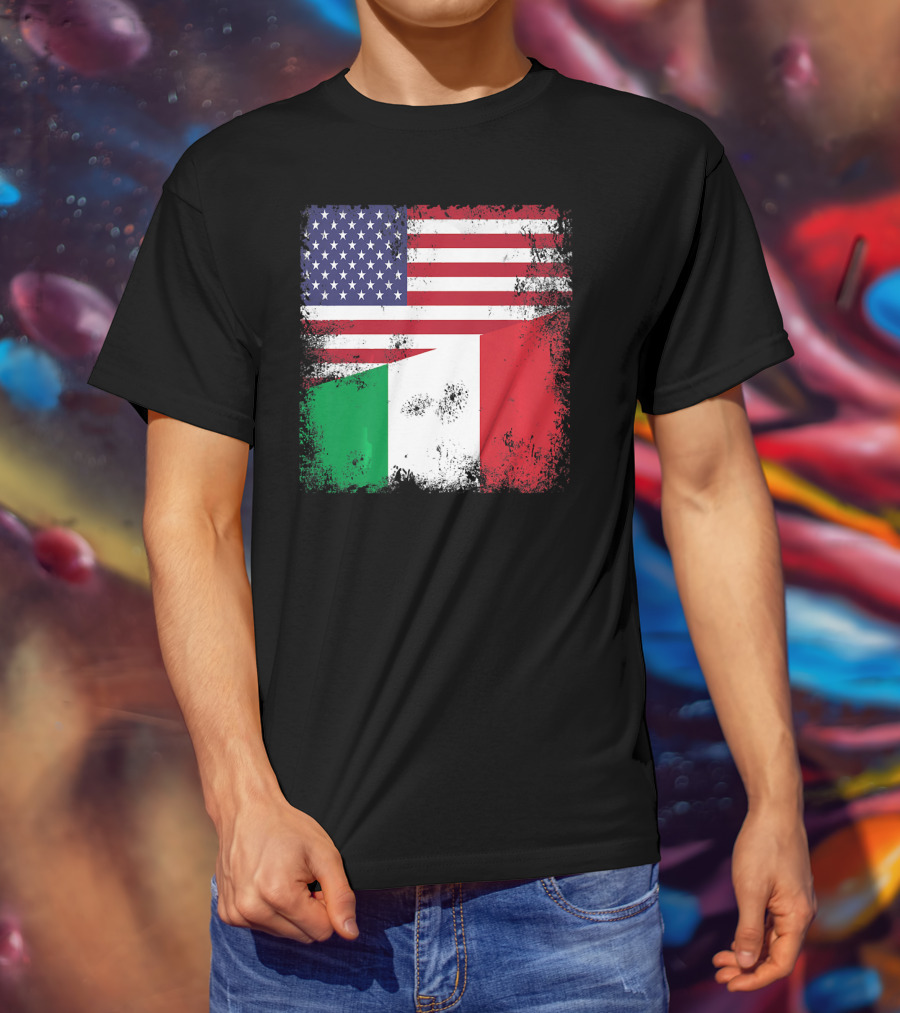 Half Italian Flag Vintage Italy U.S. American Grunge T-Shirt