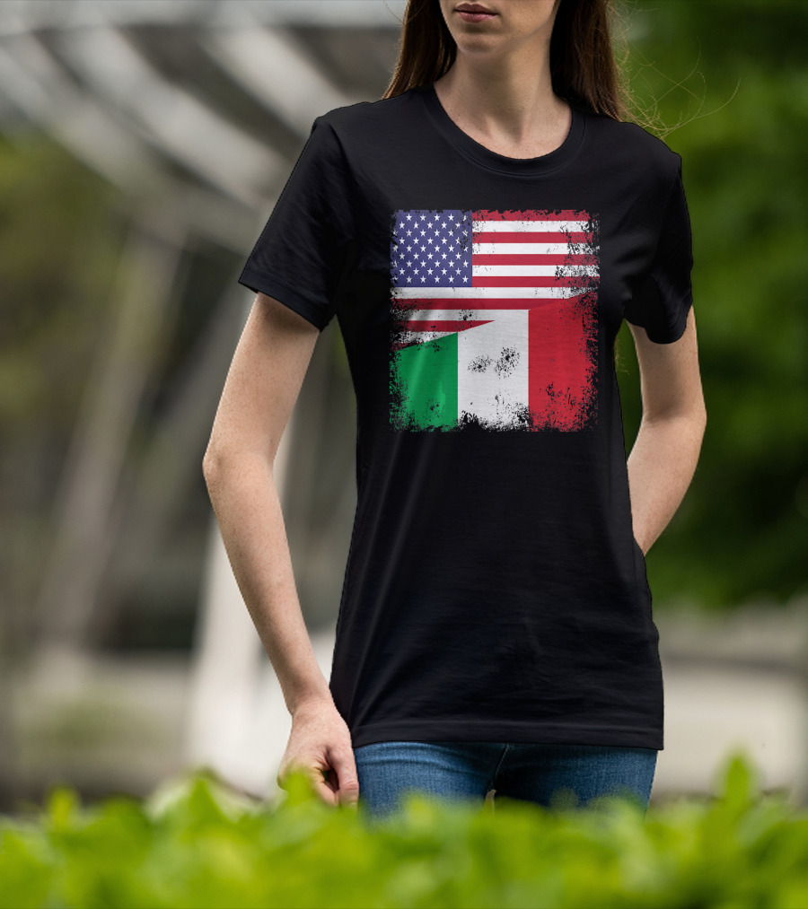 Half Italian Flag Vintage Italy U.S. American Grunge T-Shirt