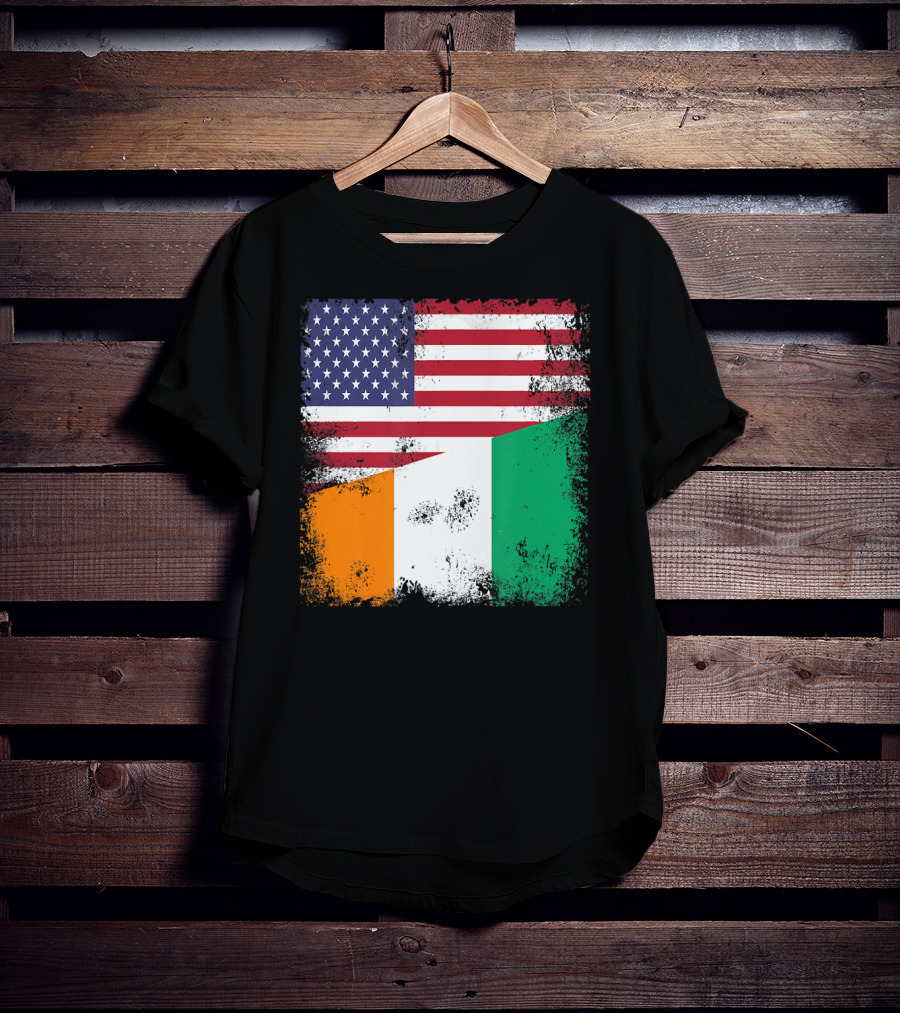 Half Ivorian Flag Vintage Cote D'I With Distressed USA Flag T-Shirt