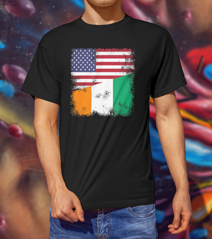Half Ivorian Flag Vintage Cote D'I With Distressed USA Flag T-Shirt
