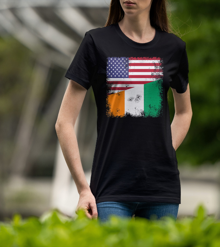Half Ivorian Flag Vintage Cote D'I With Distressed USA Flag T-Shirt