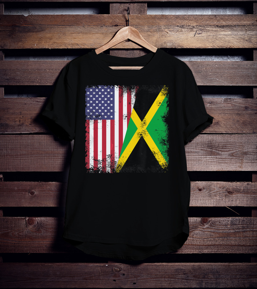 Half Jamaican Flag Vintage Jamaica U.S.A. Flag Overlay T-Shirt