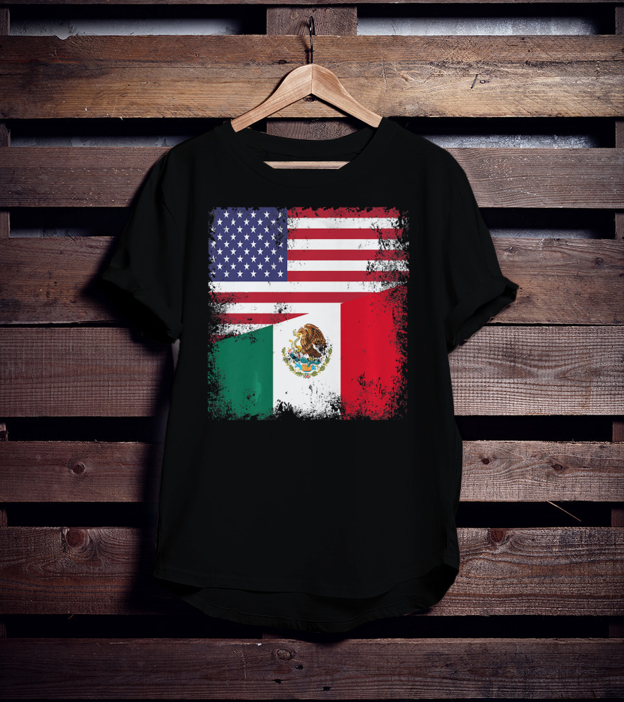 Half Mexican Flag Vintage Mexico U.S. American Flag Dual Heritage T-Shirt