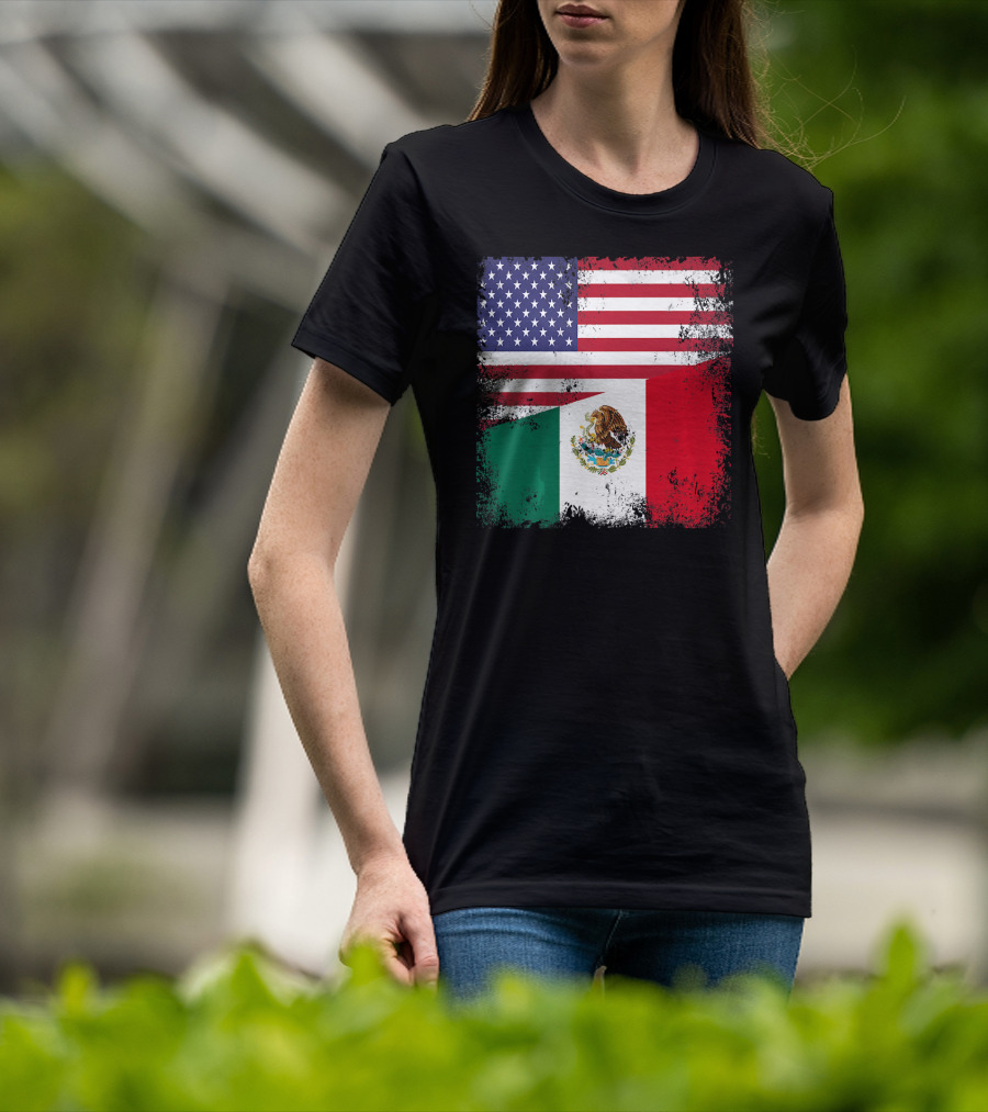 Half Mexican Flag Vintage Mexico U.S. American Flag Dual Heritage T-Shirt