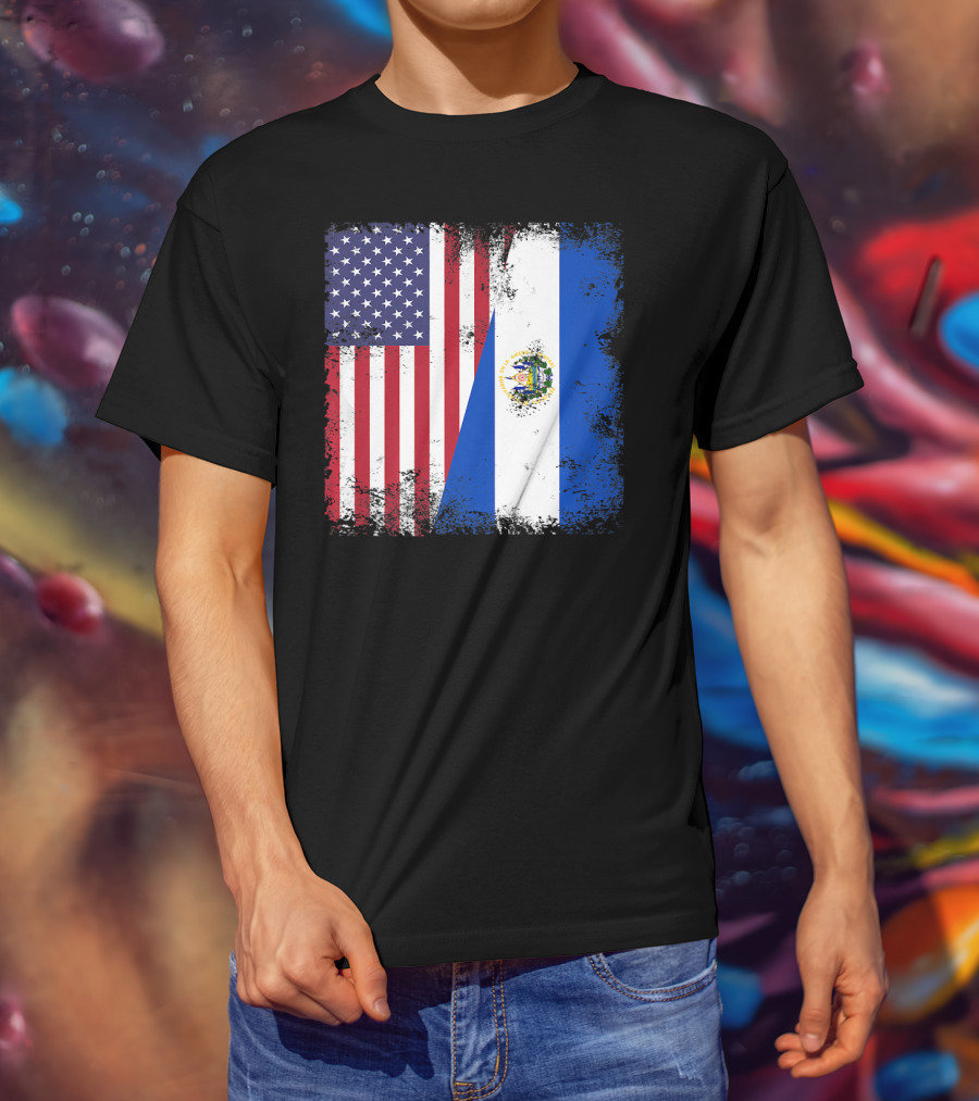 United States And Half Salvadoran Flag Vintage El Sal T-Shirt
