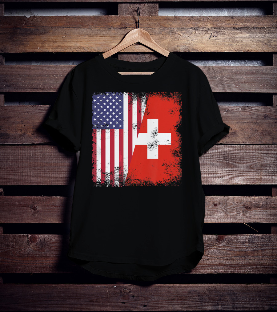 Half Swiss Flag Vintage American Swiss Flag T-Shirt