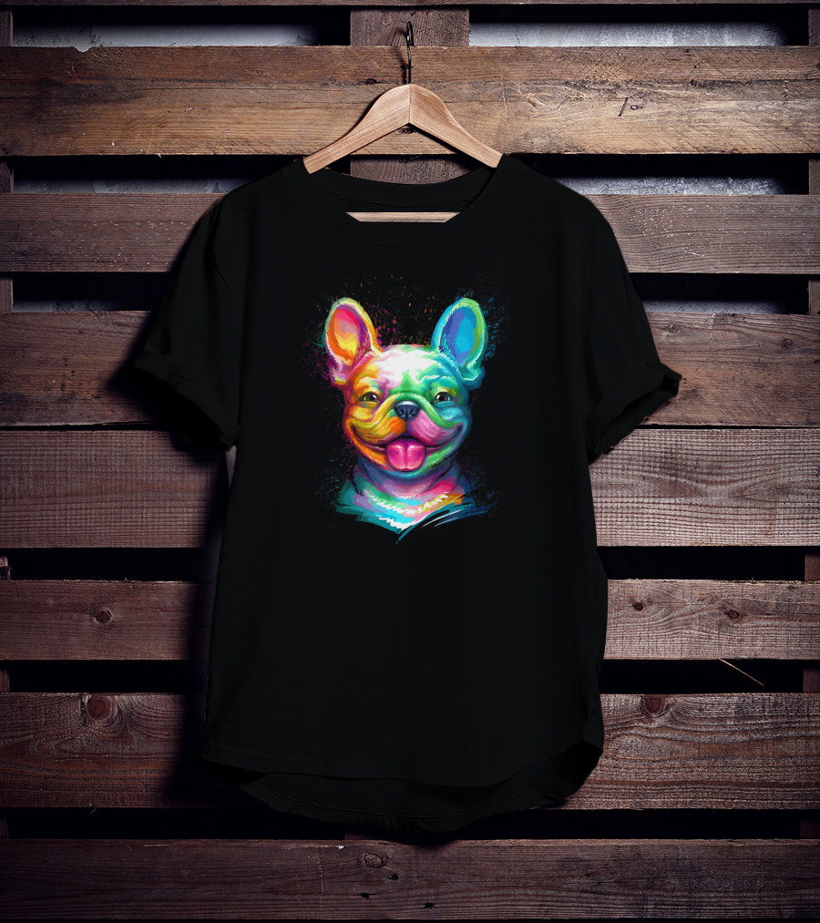 Colorful Happy French Bulldog Smiling Face T-Shirt