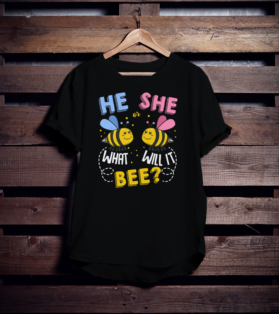 He She Or What Will It Bee Baby Party Gender Reveal Bees Blue And Pink T-Shirt