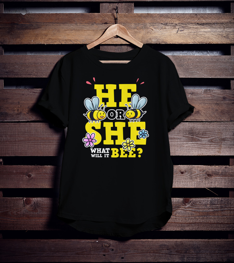 He Or She What Will It Bee Gender Reveal Party Bees And Flowers T-Shirt