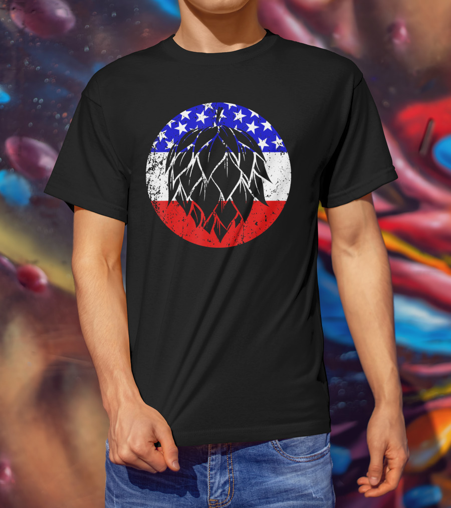 Hops Style Craft Beer American Flag Circle T-Shirt