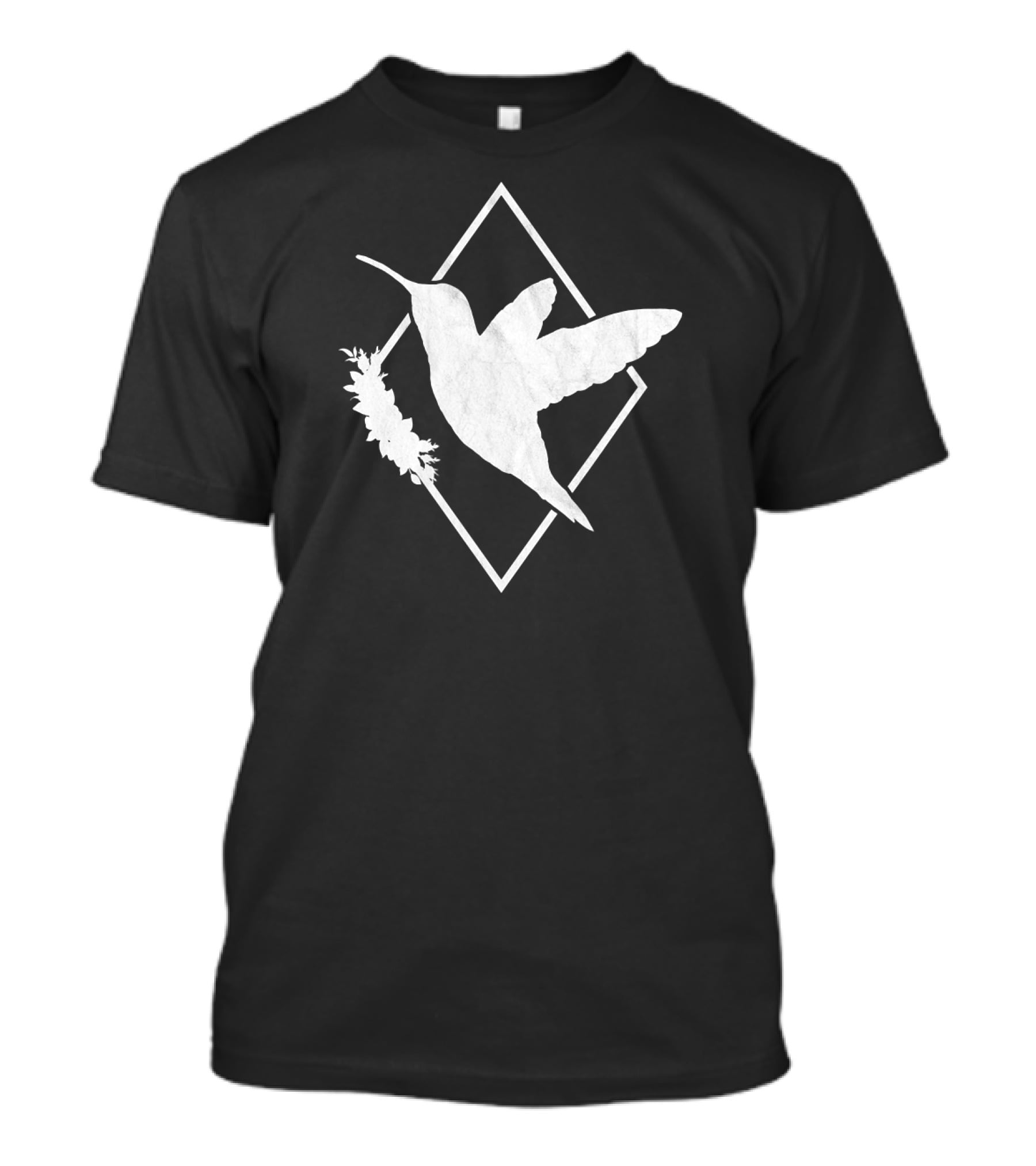 Humming Bird I Spirit Animal White Silhouette On Geometric T-Shirt