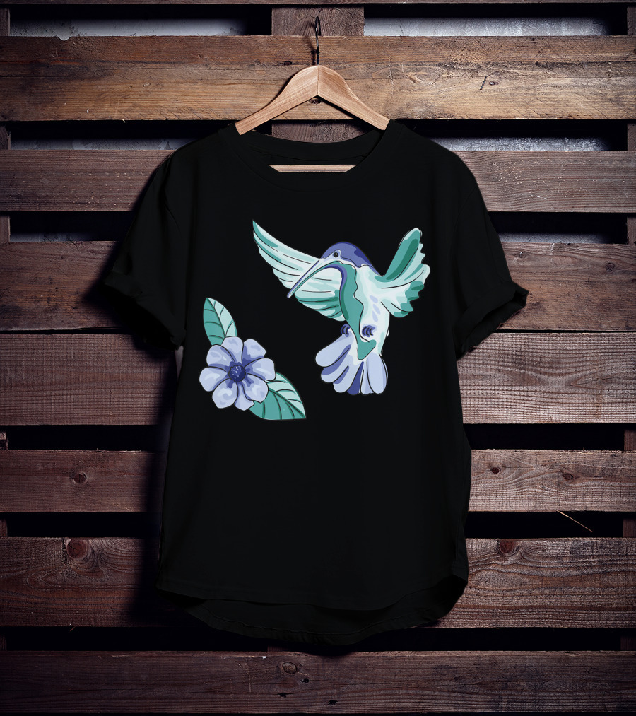 Humming Bird Flower Watercolor Aquarell Co T-Shirt