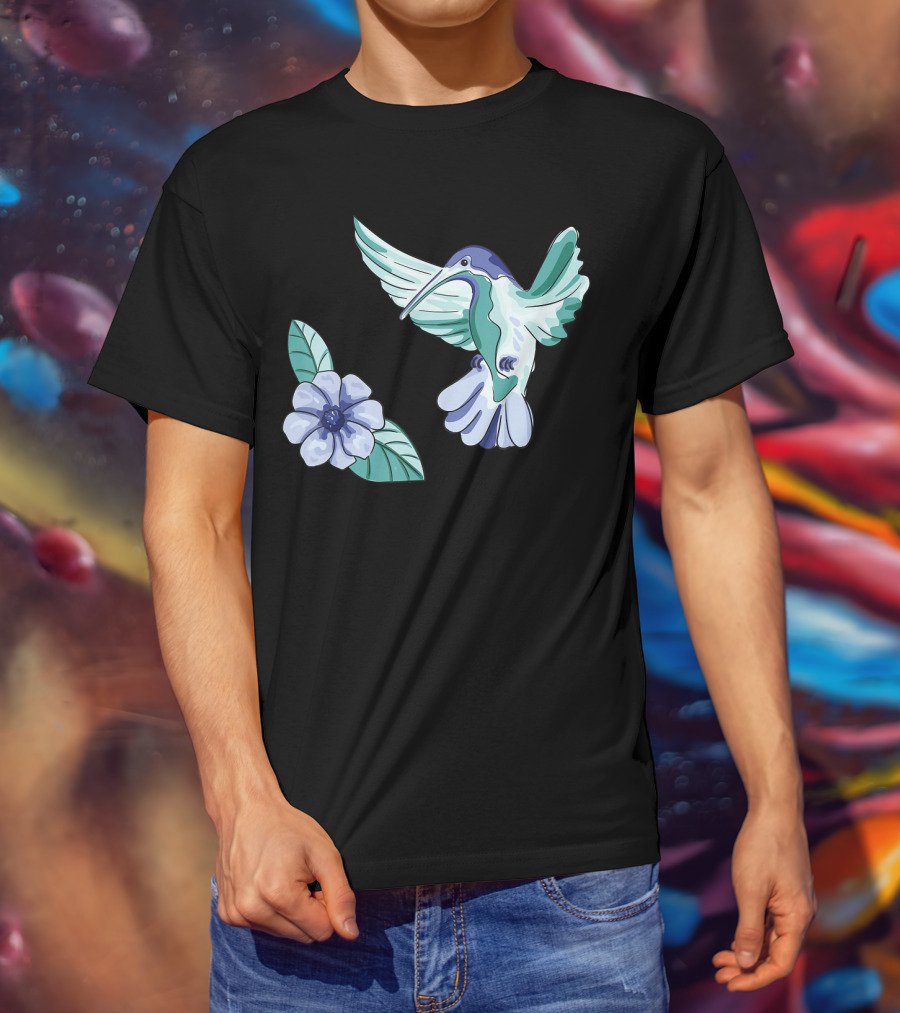 Humming Bird Flower Watercolor Aquarell Co T-Shirt