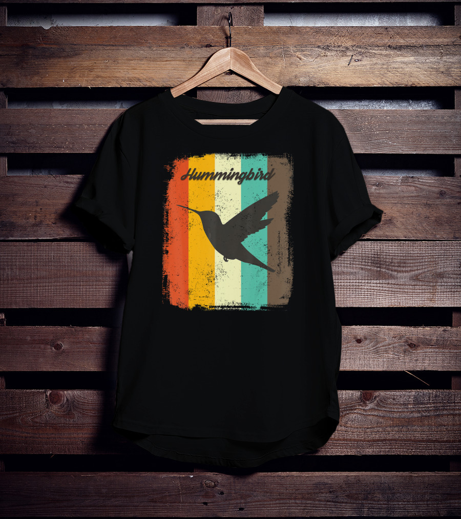 70s Vintage Hummingbird Silhouette Retro Stripes T-Shirt