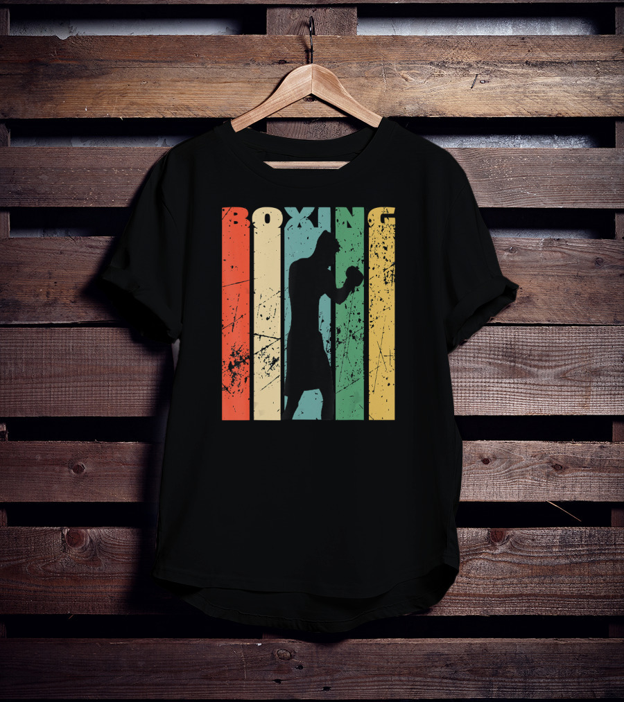 Boxing Vintage Distressed Silhouette Retro Stripes T-Shirt