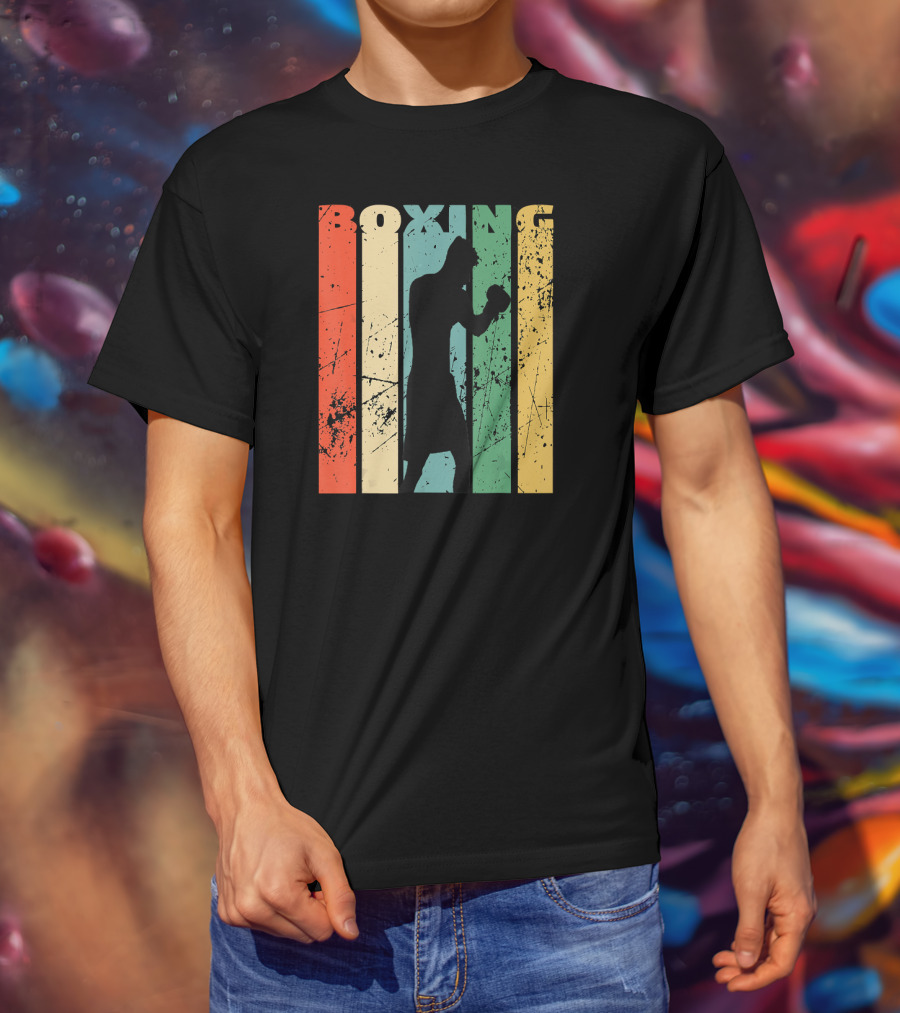 Boxing Vintage Distressed Silhouette Retro Stripes T-Shirt