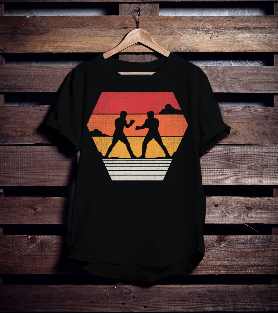 Boxing Vintage 80s Style Sunset Silhouette Retro Boxing Match T-Shirt