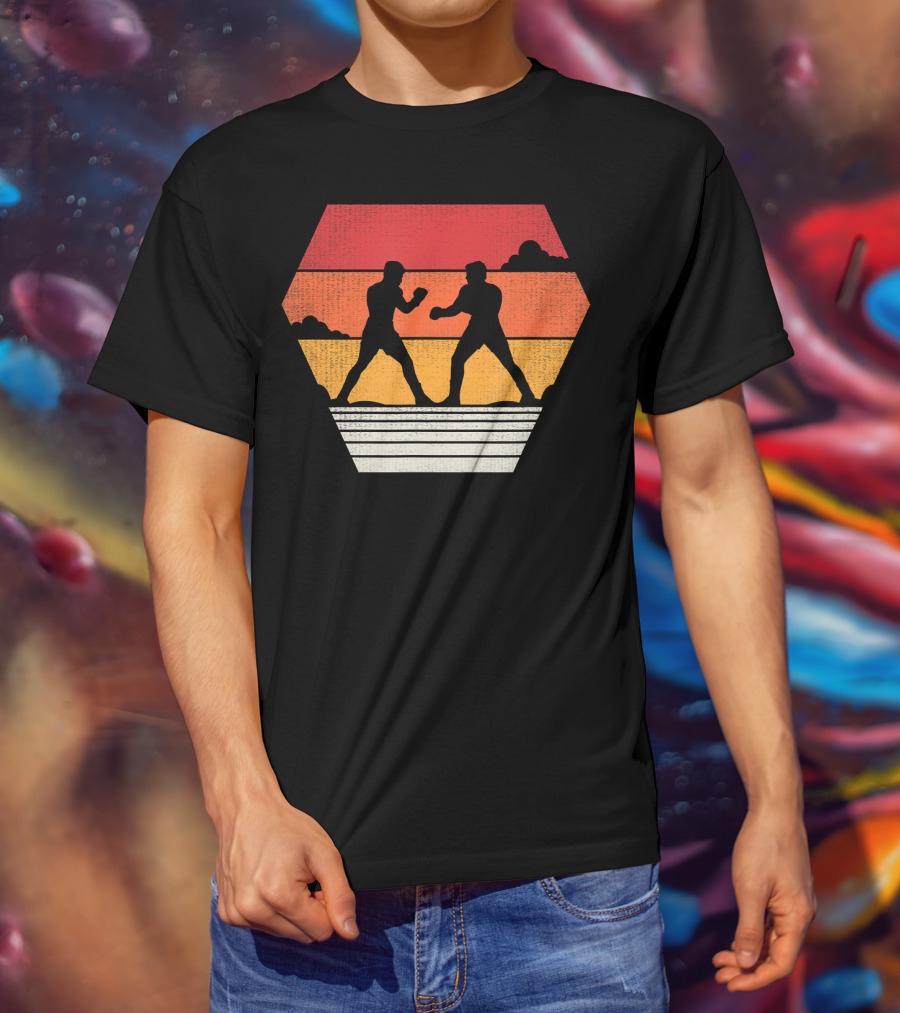 Boxing Vintage 80s Style Sunset Silhouette Retro Boxing Match T-Shirt