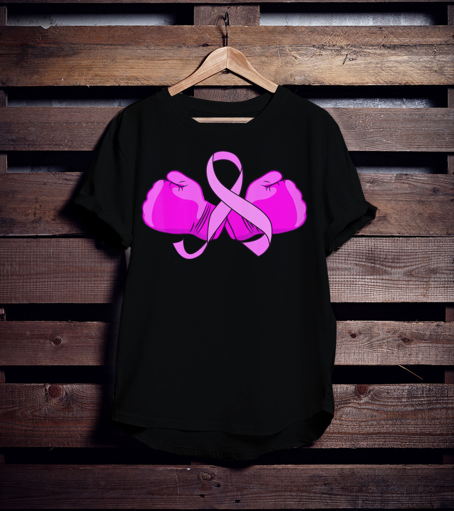 Breast Cancer Awareness Pink Ribbon Boxing Glove Fighter T-Shirt