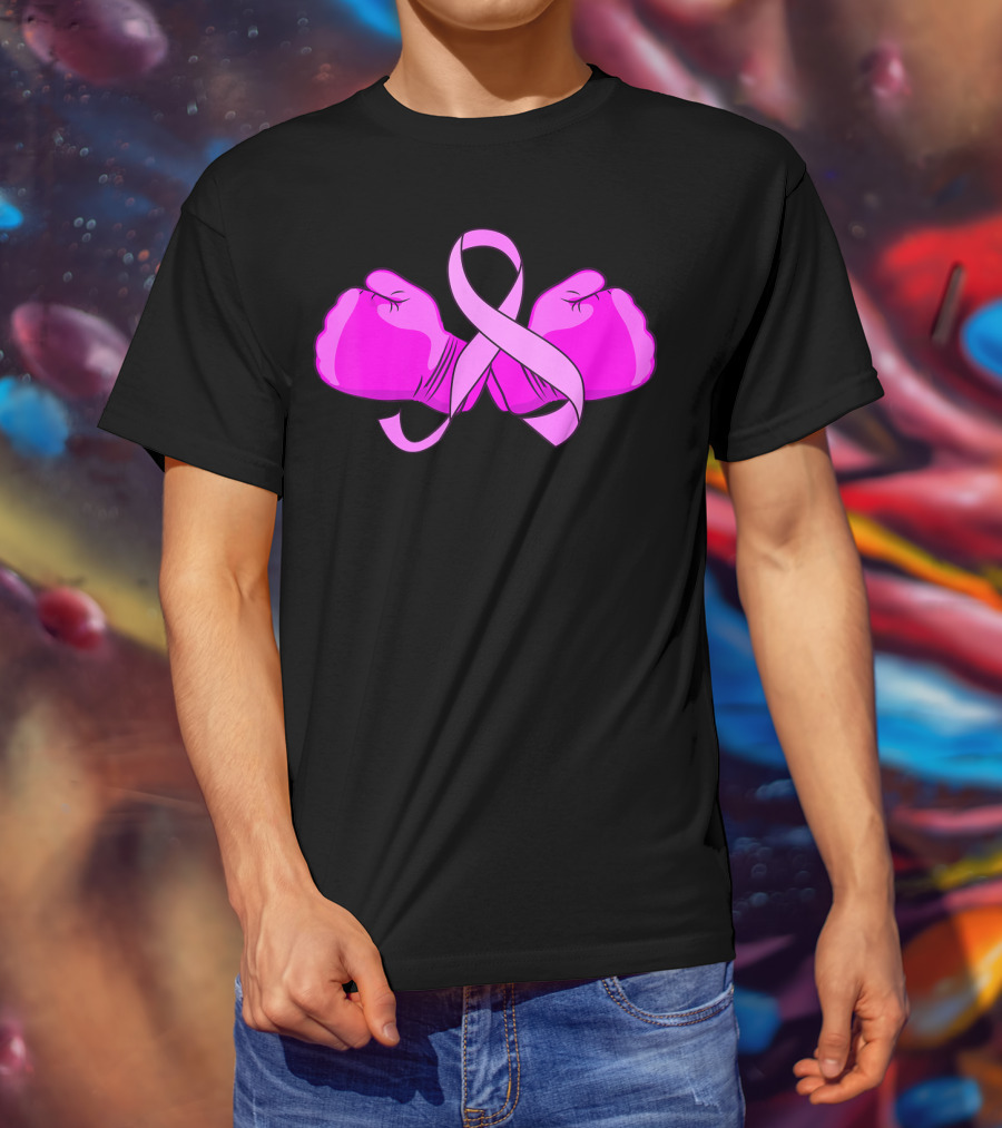 Breast Cancer Awareness Pink Ribbon Boxing Glove Fighter T-Shirt