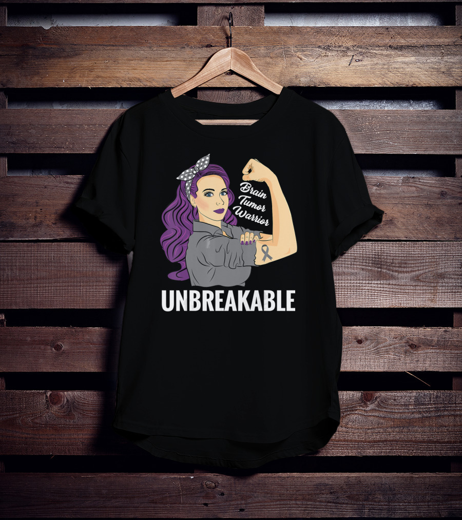 Brain Tumor Warrior Unbreakable Vintage Rosie The Riveter T-Shirt