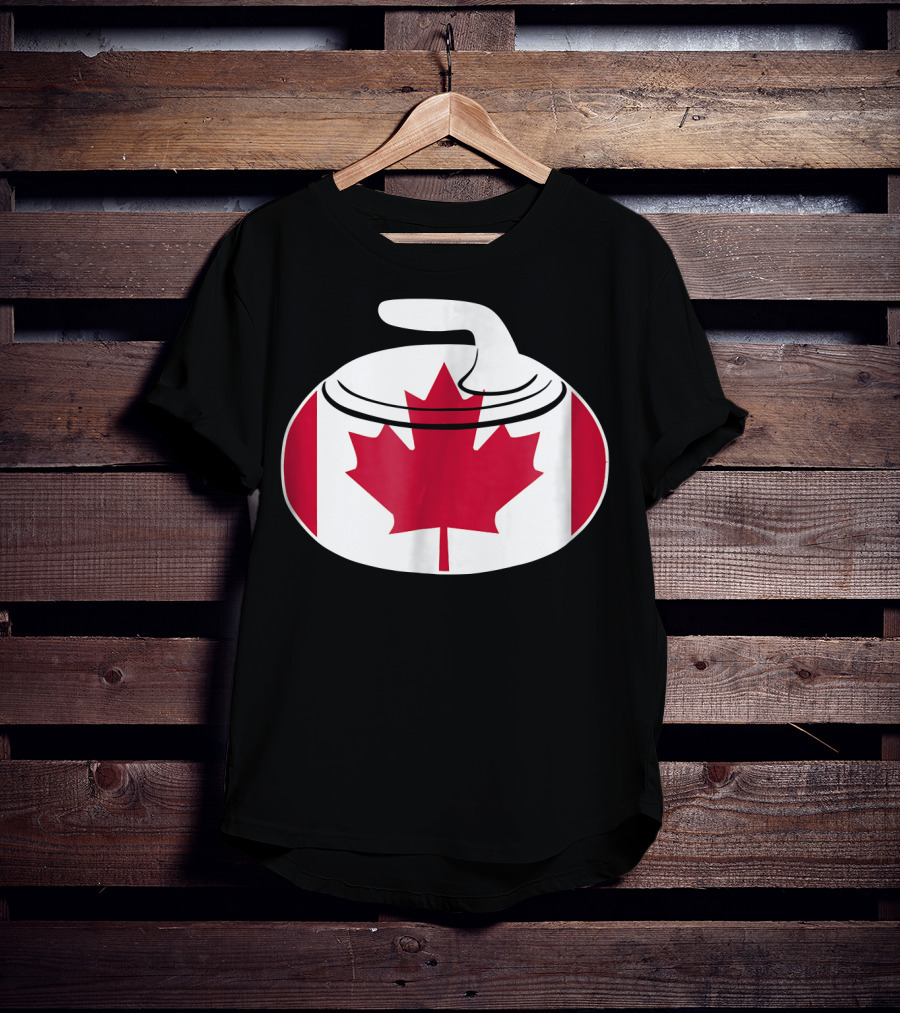 Canadian Curling Rock With Canada Flag Maple Leaf T-Shirt