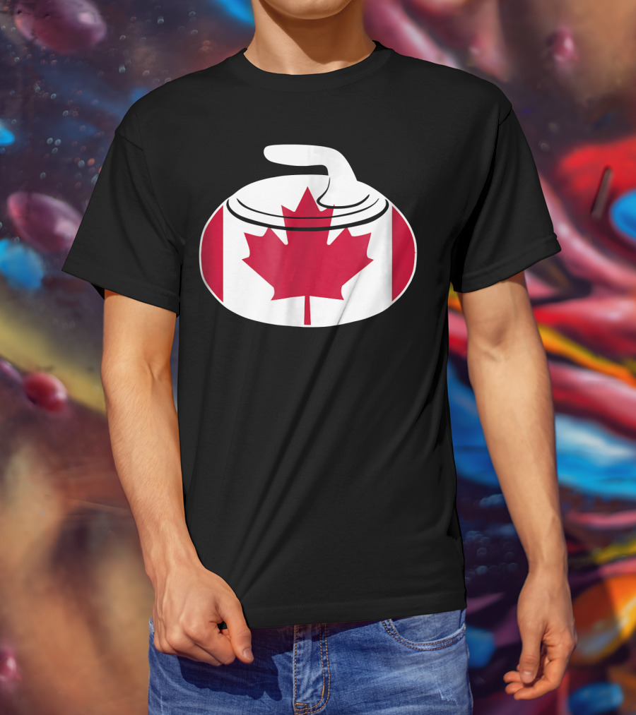 Canadian Curling Rock With Canada Flag Maple Leaf T-Shirt