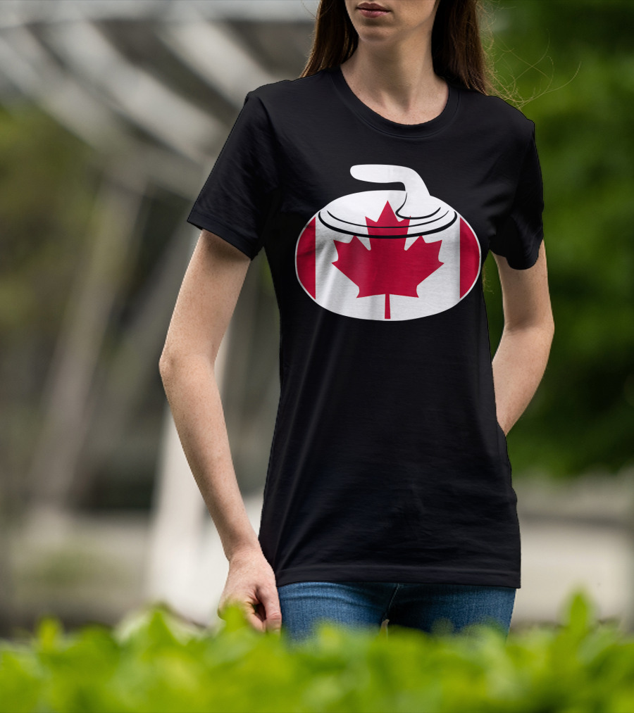 Canadian Curling Rock With Canada Flag Maple Leaf T-Shirt