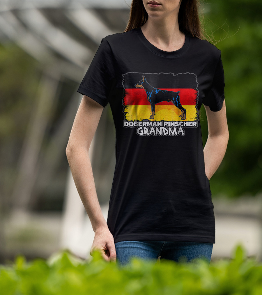 Doberman Pinscher Grandma With German Flag Background T-Shirt