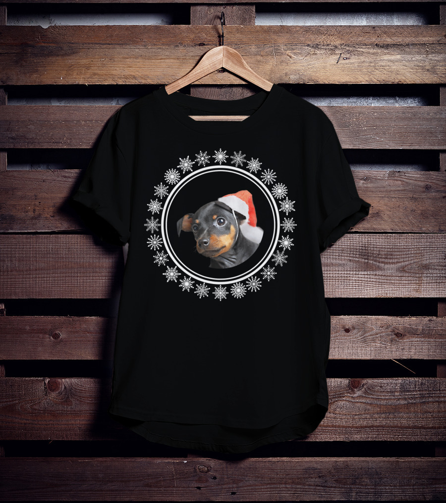 Doberman Pinscher Puppy Dog Christmas Santa Snowflake Circle T-Shirt