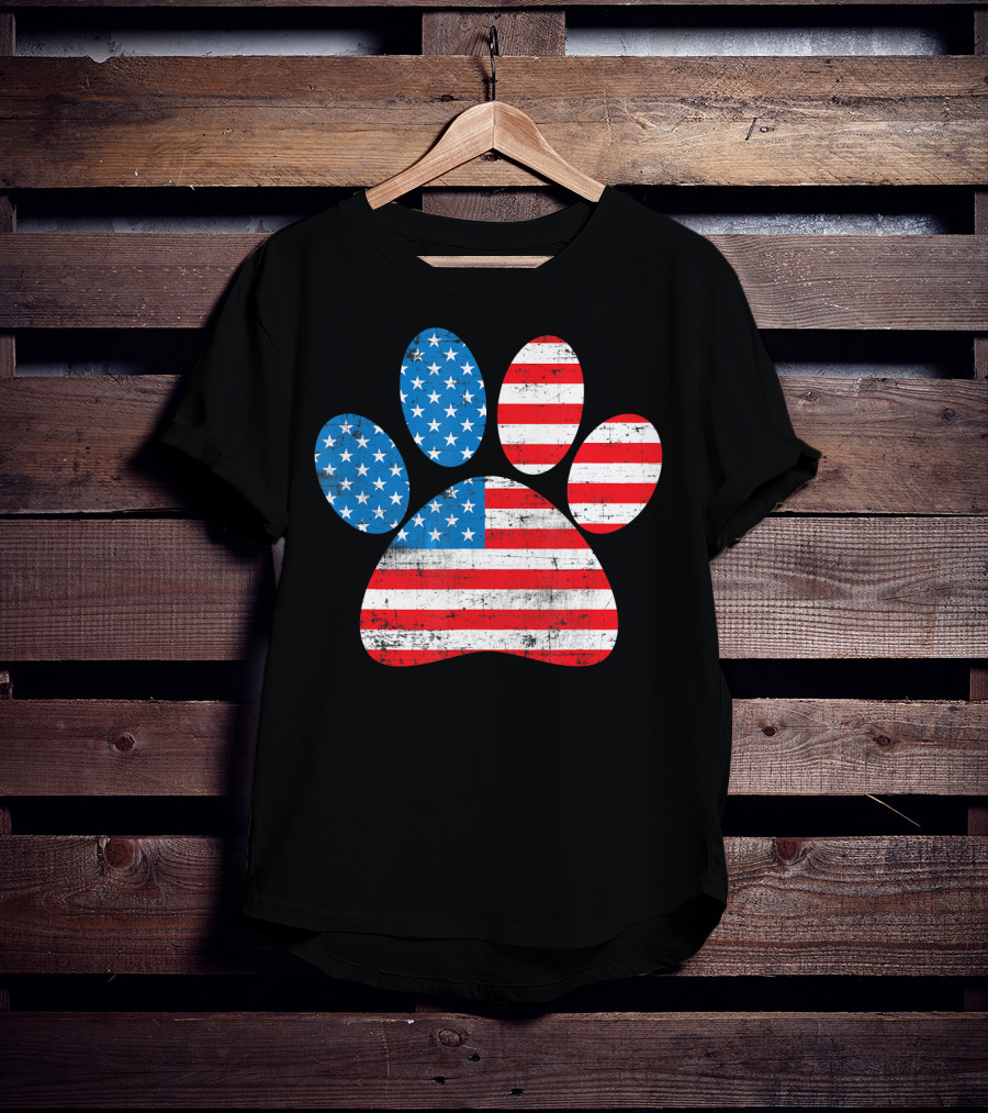 Patriot Day American Flag Dog Paw Prints T-Shirt