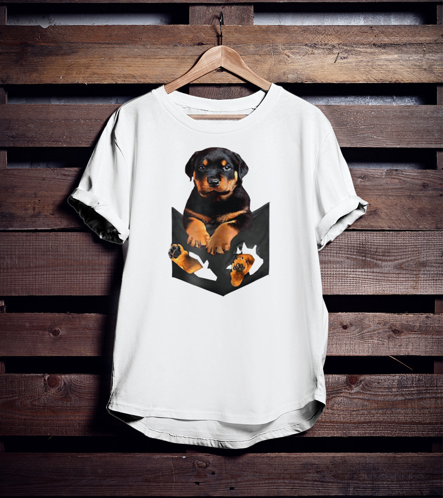 Rottweiler Puppy In Pocket T-Shirt