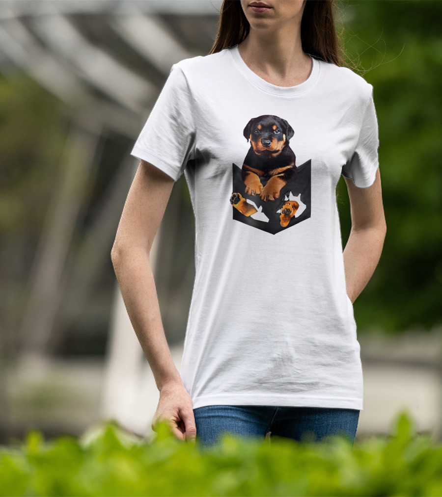 Rottweiler Puppy In Pocket T-Shirt