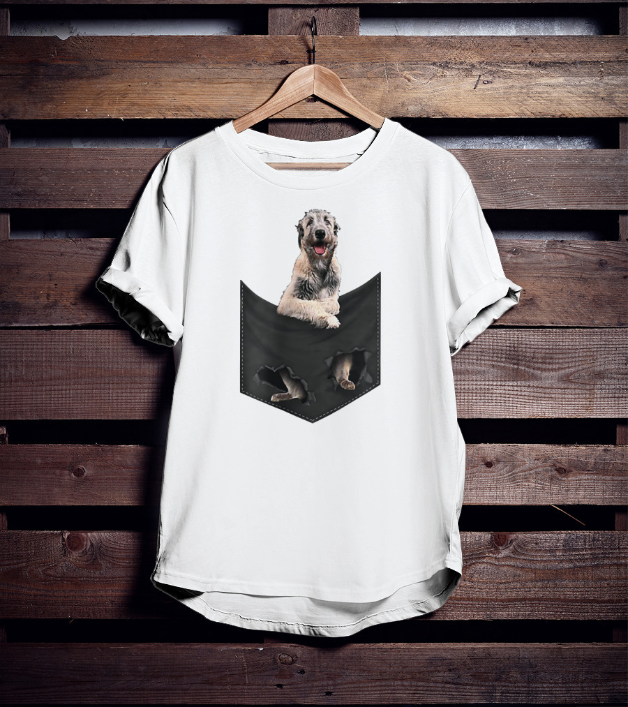Irish Wolfhound Dog Poking Out Of Pocket With Paws T-Shirt