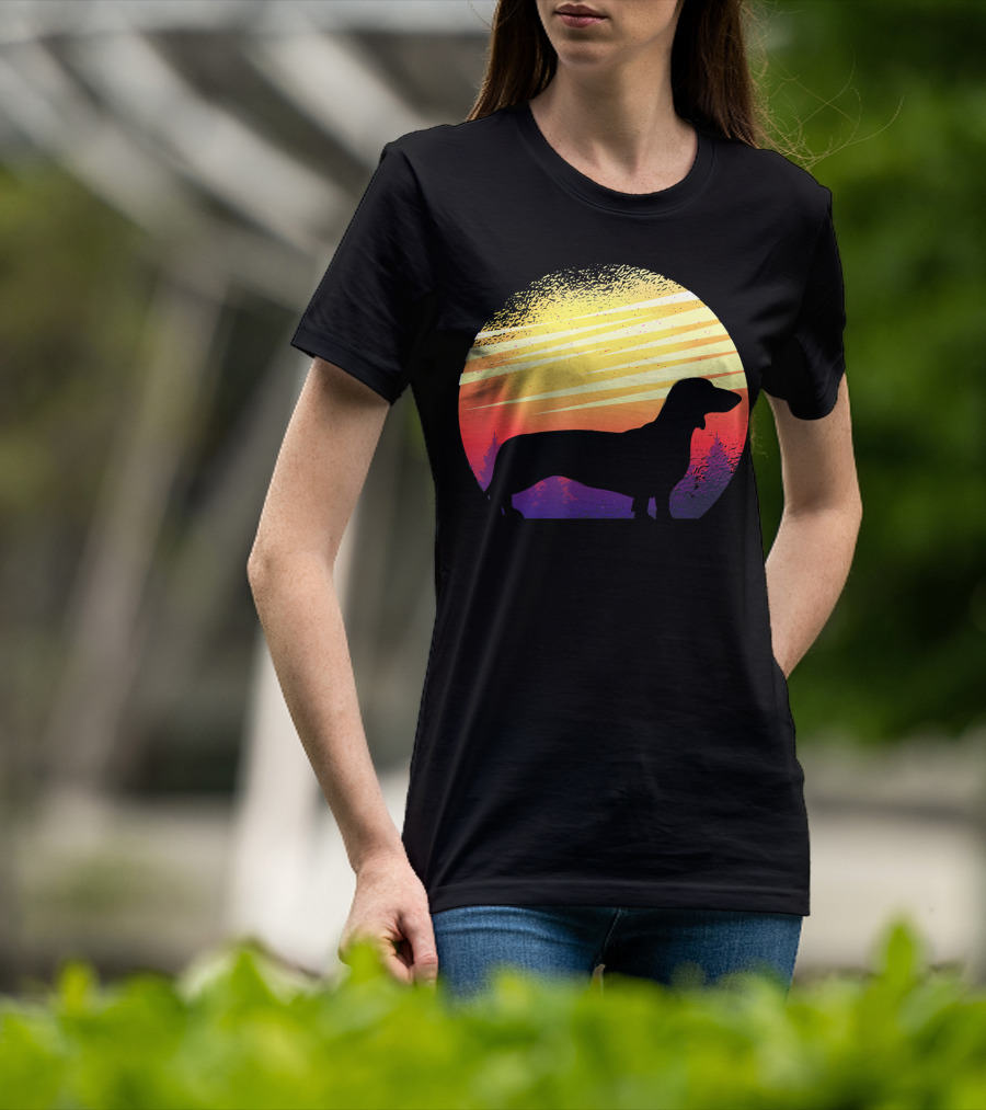 Dog Sunset Dachshund Silhouette Pet Animal T-Shirt