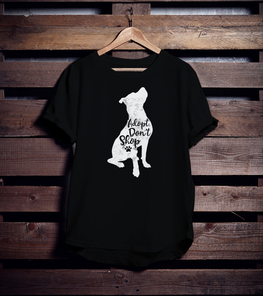 Adopt Don't Shop Rescue Pitbull Silhouette With Paw Prints T-Shirt