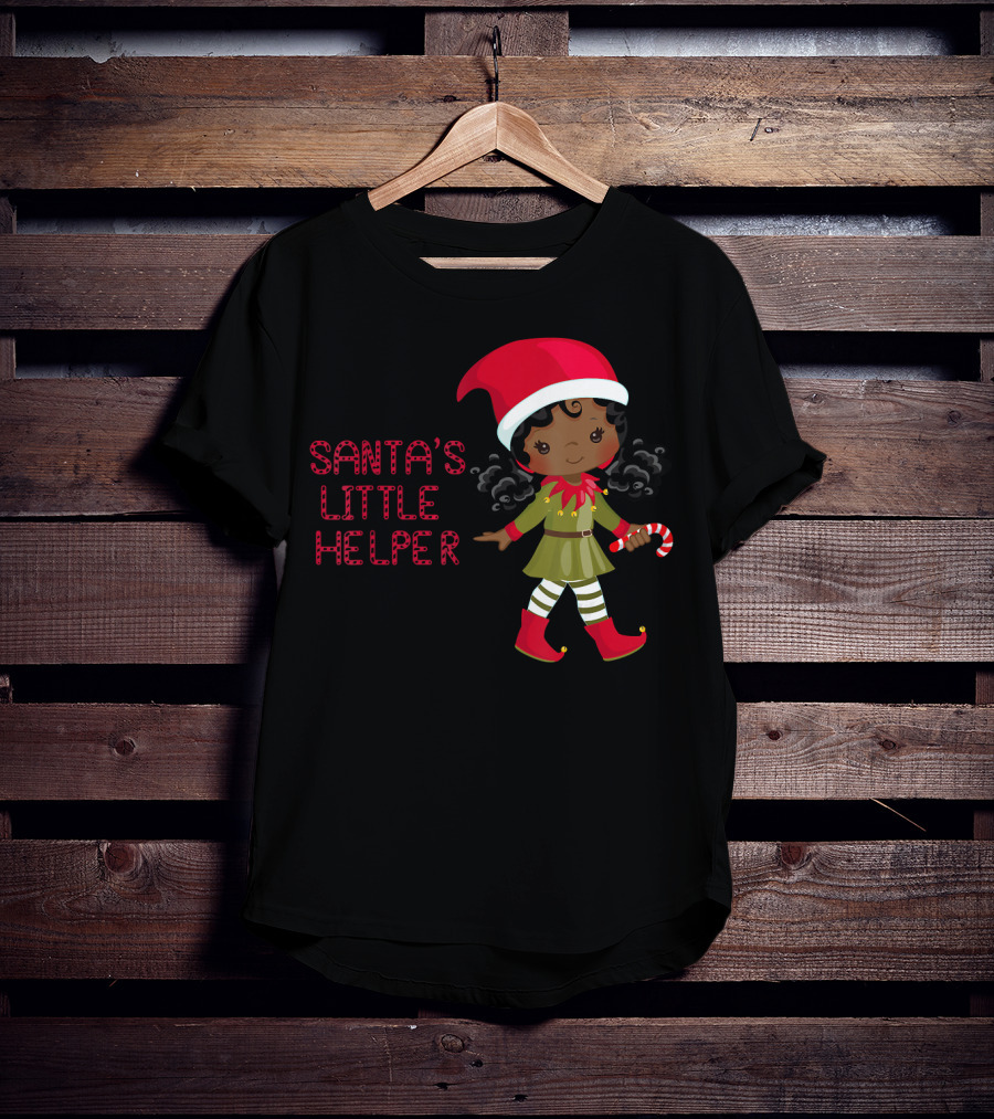 African American Girl Santa's Little Helper T-Shirt