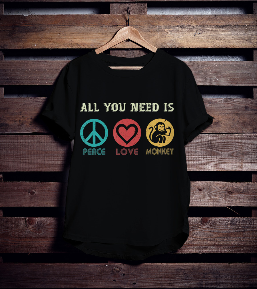 All You Need Is Peace Love And Monkey Symbols T-Shirt