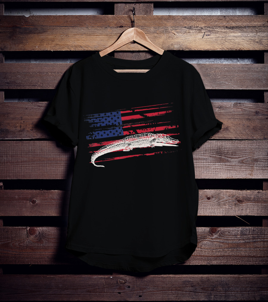 American Flag Alligator Crocodile USA T-Shirt