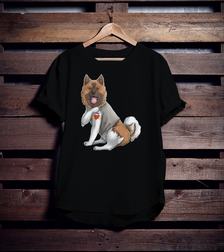 American Akita I Love Mom Tattoo Heart T-Shirt