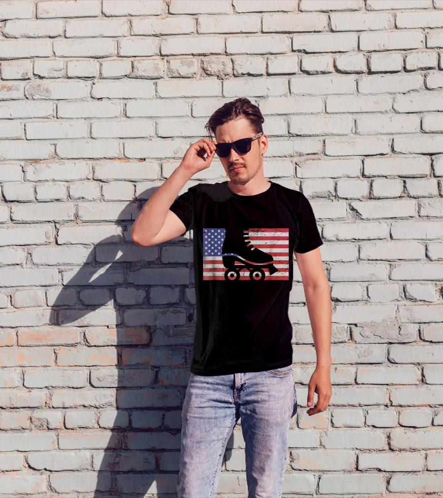 American Flag With Roller Skate T-Shirt