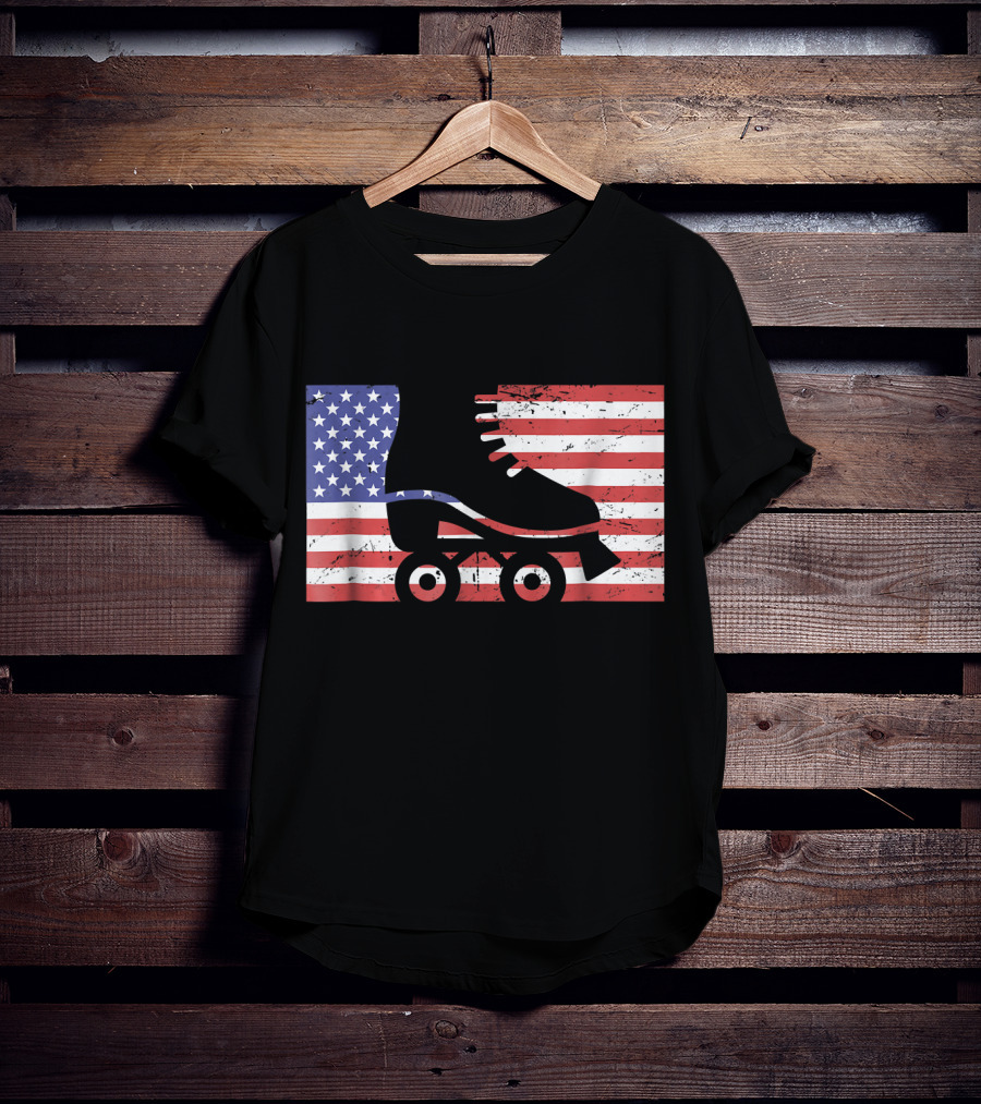American Flag With Roller Skate T-Shirt