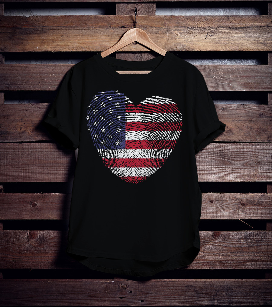 American Flag Heart Shape Fingerprint T-Shirt
