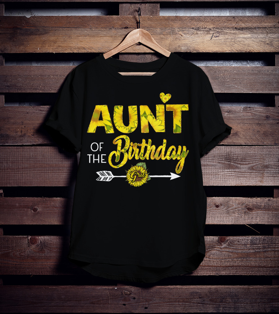 Aunt Of The Birthday Girl Sunflower Arrow Heart T-Shirt