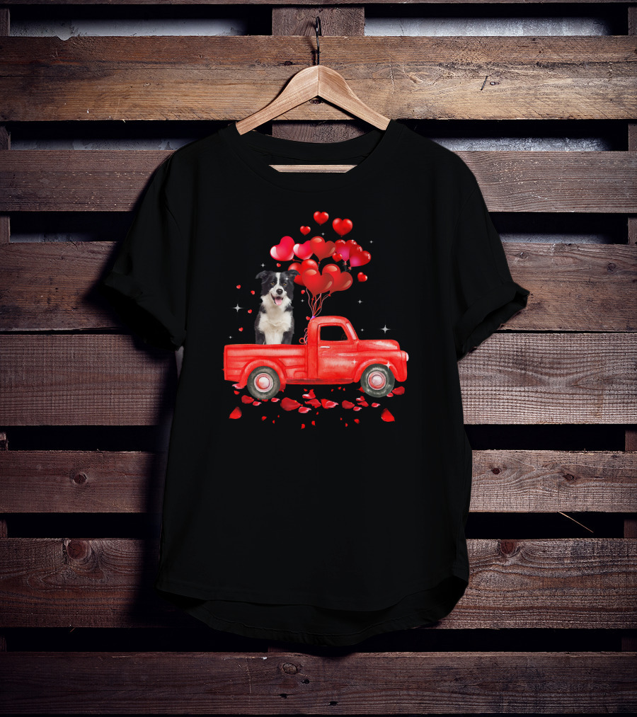 Australian Shepherd Valentine Hearts Red Truck Dog T-Shirt