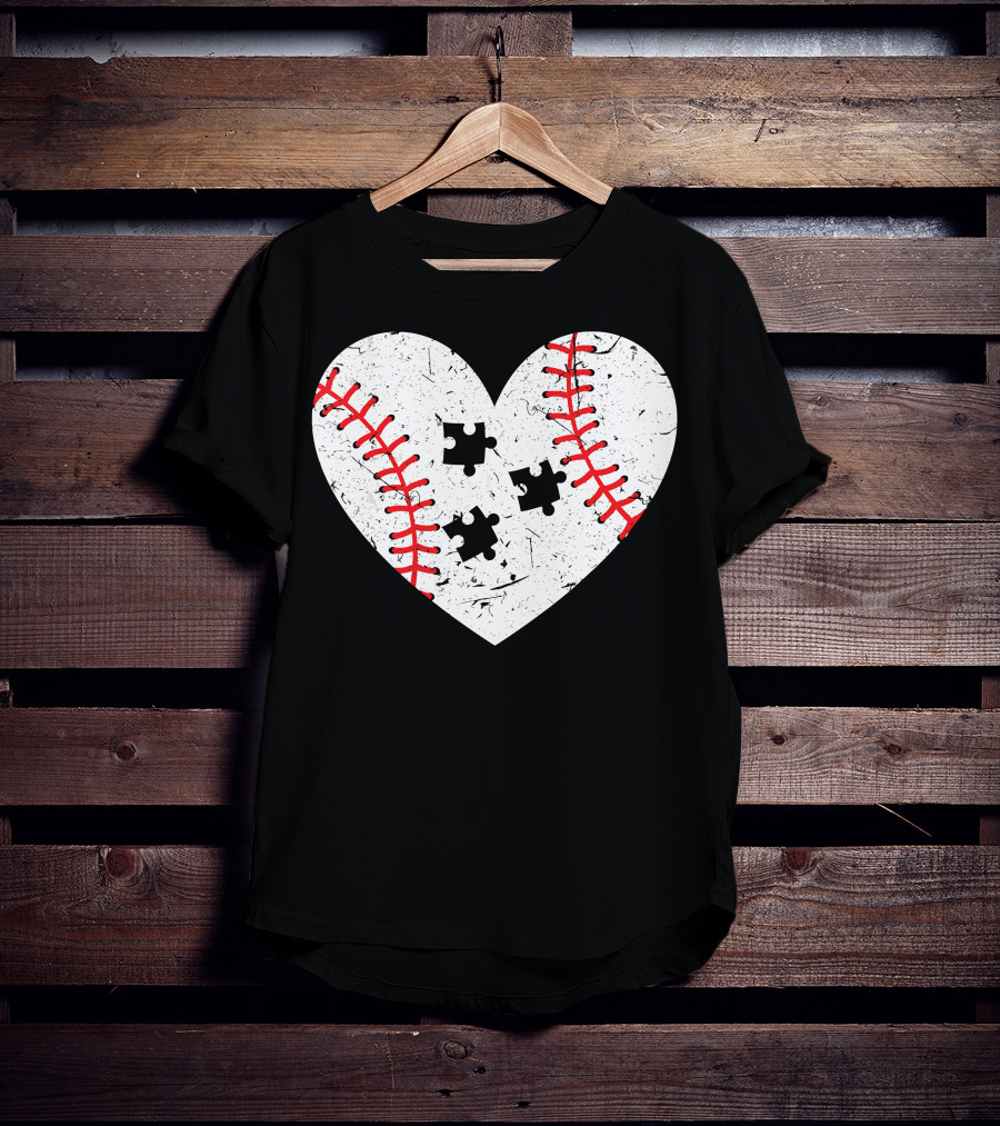 Baseball Heart Autism Puzzle Love T-Shirt