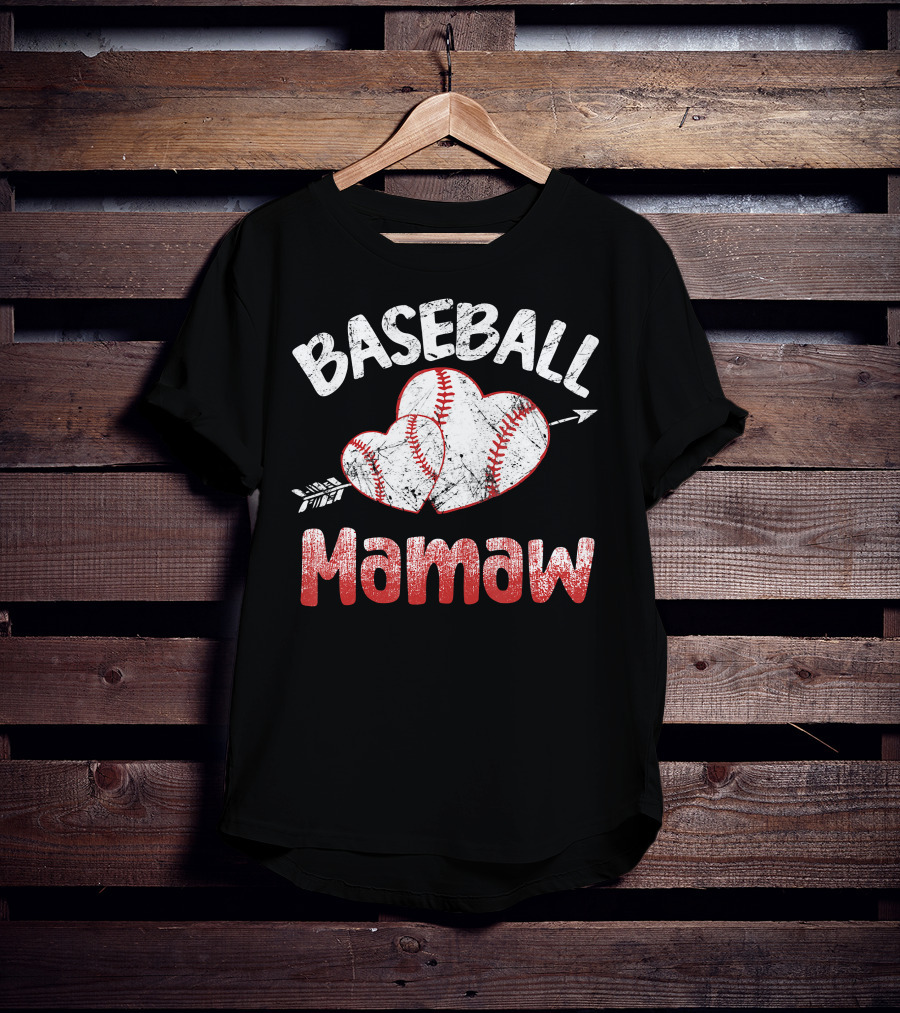 Baseball Mamaw Heart Arrow Baseball Stitching T-Shirt