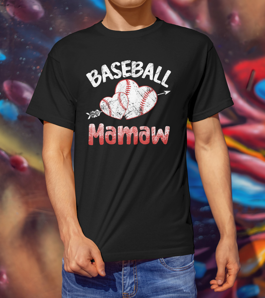 Baseball Mamaw Heart Arrow Baseball Stitching T-Shirt